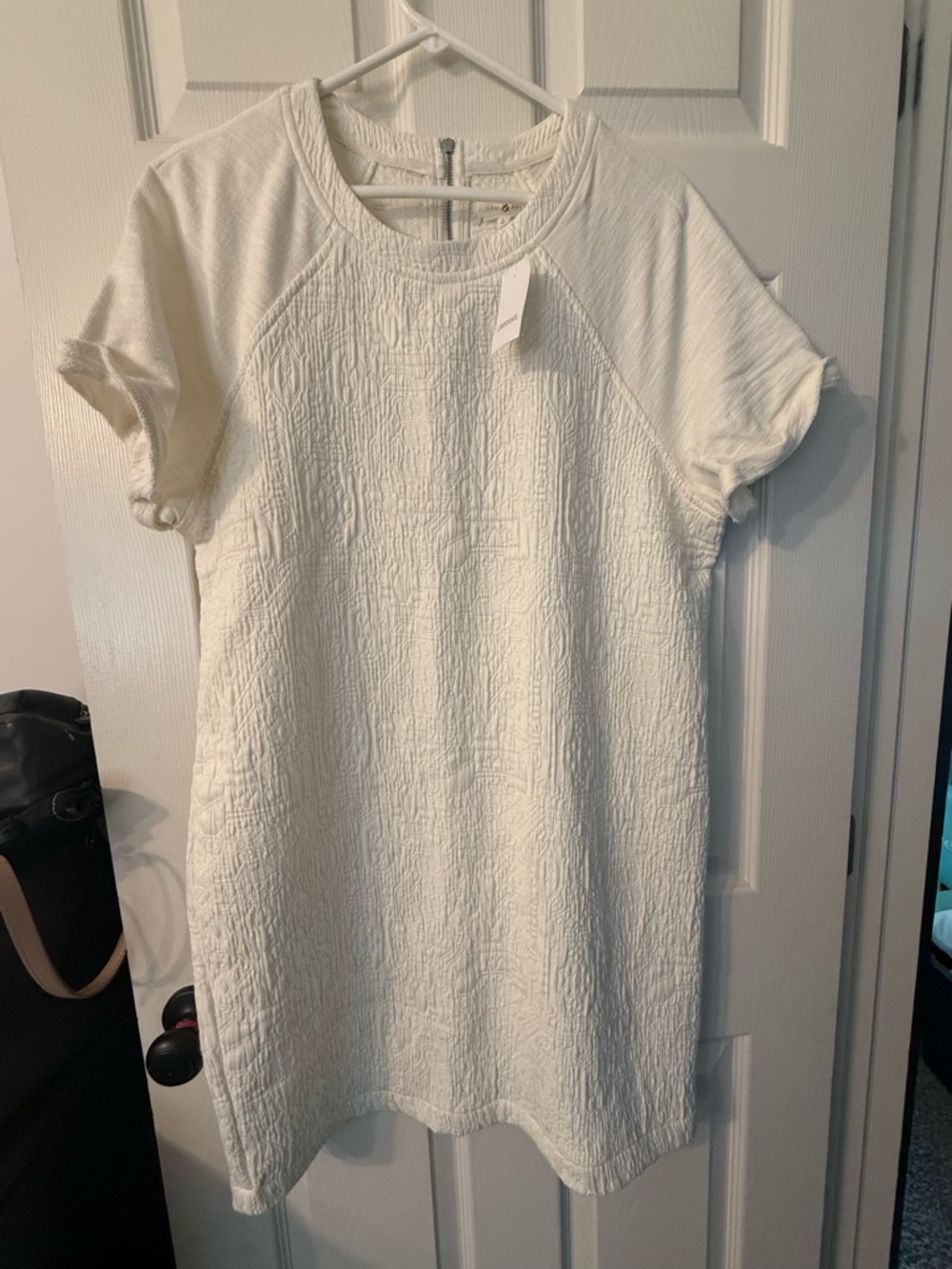 Lou & Grey Ivory Quilted Short-Sleeve Shift Dress